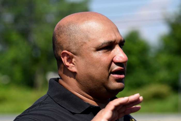 Albany County District Attorney David Soares speaks to reporters after voting in Tuesday's state primary election at the Mt. Moriah Christian Academy polling station on Tuesday, June 23, 2020, in Glenmont, N.Y. DA Soares is being challenged for the Democratic nomination by Matt Toporowski. (Will Waldron/Times Union)